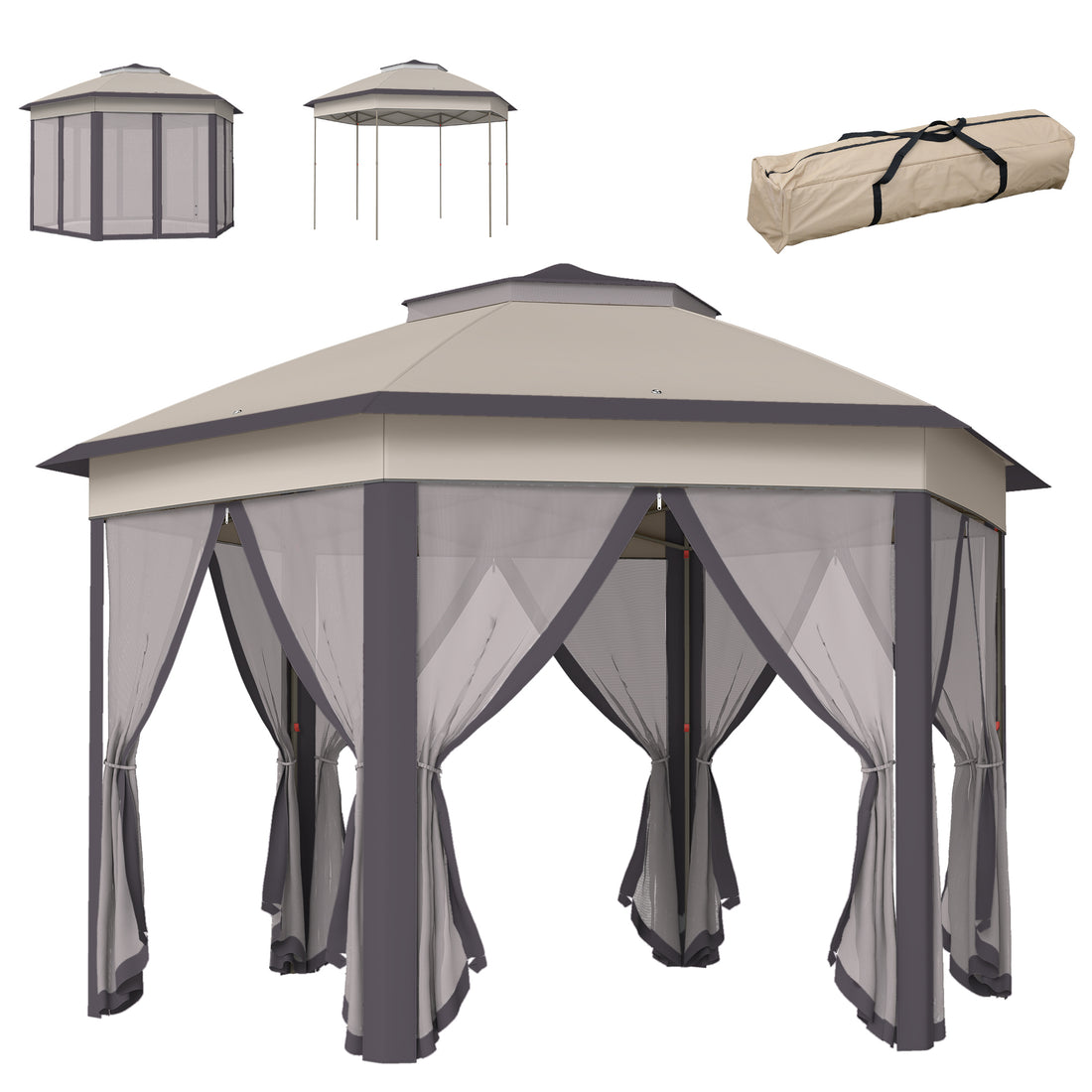 Hexagonal Pop-Up Gazebo Tent with Mesh Sidewalls - Morderncharm store