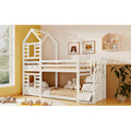 Wooden House Bunk Bed with Storage Stairs & Playhouse Frame - Morderncharm store