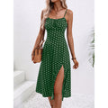 New Polka Dot Print Suspender Dress Summer Sexy Split Long Dresses For Womens Clothing null