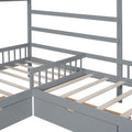 Twin size gray house platform bed with three built-in storage drawers and a cozy, modern design.