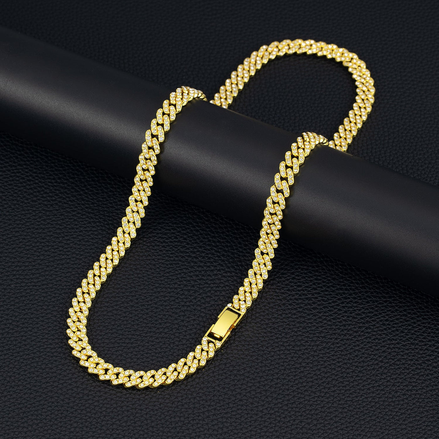 9mm Cuban Link Chain Alloy Single Row Drill Men's Necklace null