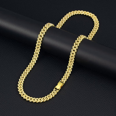9mm Cuban Link Chain Alloy Single Row Drill Men's Necklace null