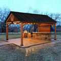  11' x 13' Hardtop Gazebo with Galvanized Steel Roof, Wooden Frame, Permanent Pavilion Outdoor Gazebo with Ceiling Hook for Garden, Patio, Backyard, Lawn - Morderncharm store