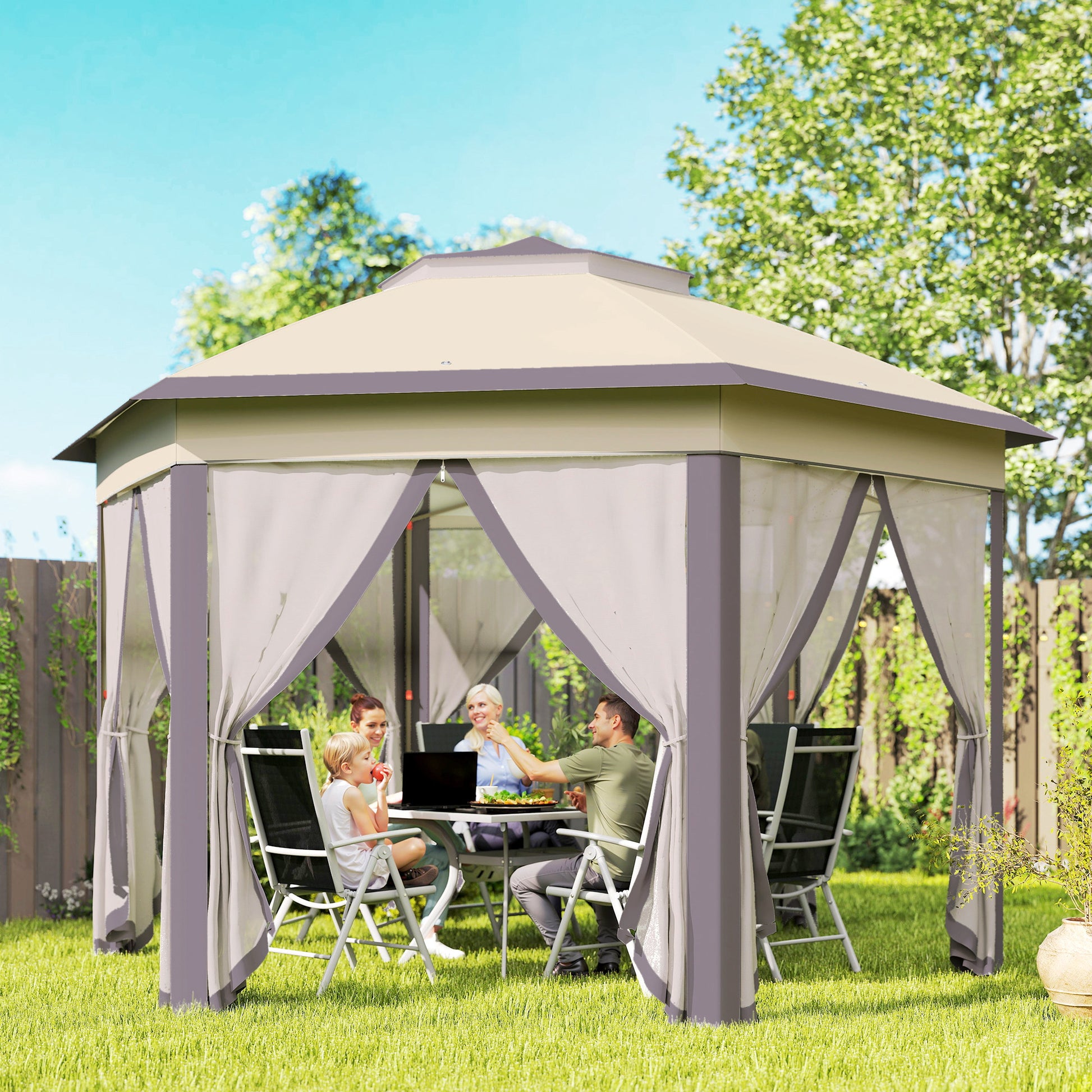 Hexagonal Pop-Up Gazebo Tent with Mesh Sidewalls - Morderncharm store