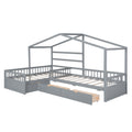 Gray twin size house platform bed with built-in storage drawers and a cozy house-shaped frame, perfect for modern bedrooms.
