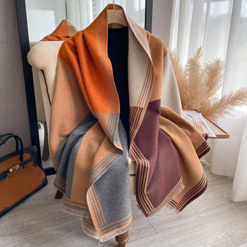 Luxury Cashmere-Feel Colorblock Blanket Scarf
