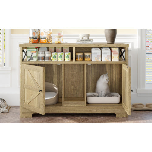 GO Cat Litter Box Enclosure For 2 Cats, Double Hidden Litter Box Furniture Cat Washroom, Farmhouse Indoor Cat House End Table, Brown