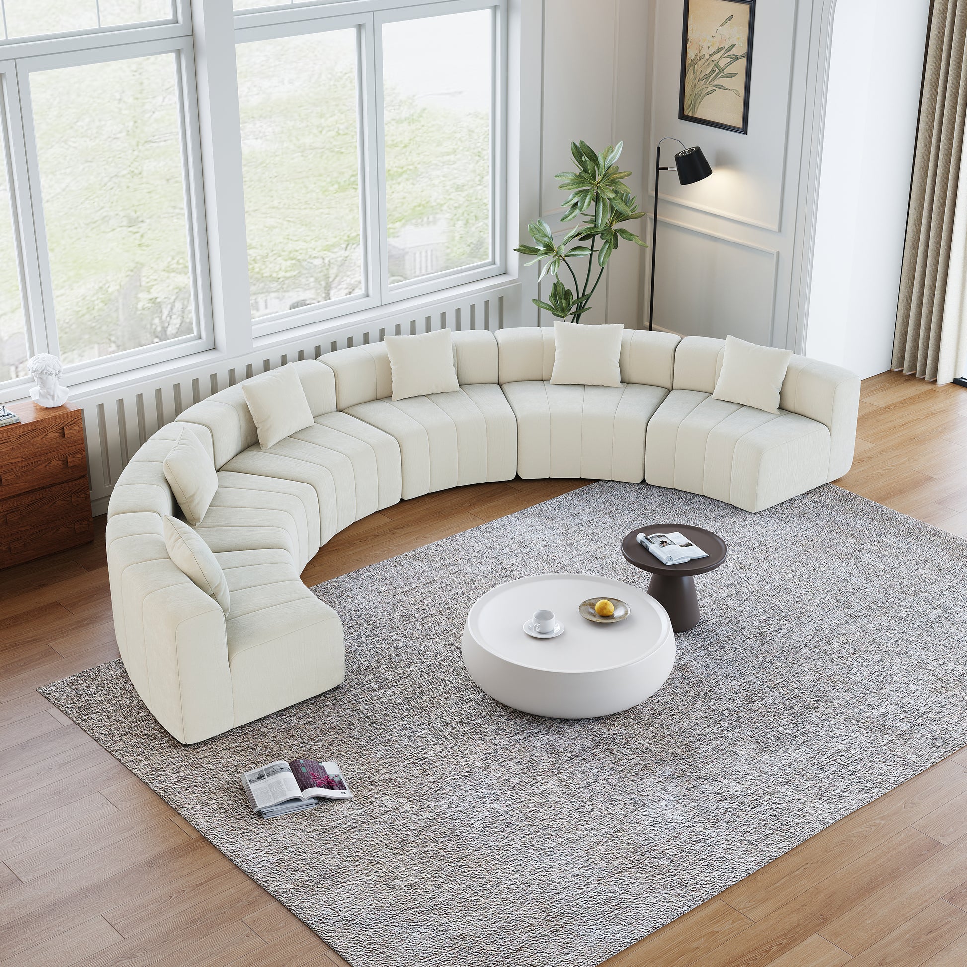 Chenille Curved Sectional Sofa With 6 Pillows,Curved Symmetrical Modular Semi Circular Sofa Sectional For Bedroom, Living Room, Office For Leisure Or Nap, Reading Room, And Lobby - Morderncharm store