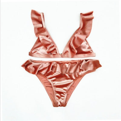 Women Ice Velvet Ruffle Bikini Sets Band null