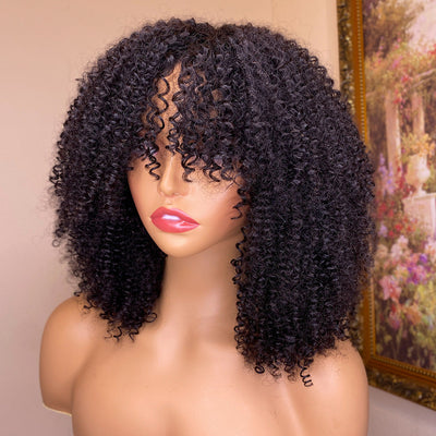 Kinky Curly Human Hair Wigs With Bangs null