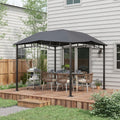 10' x 10' soft top patio gazebo with geometric roof, outdoor canopy providing shade and shelter for outdoor spaces.