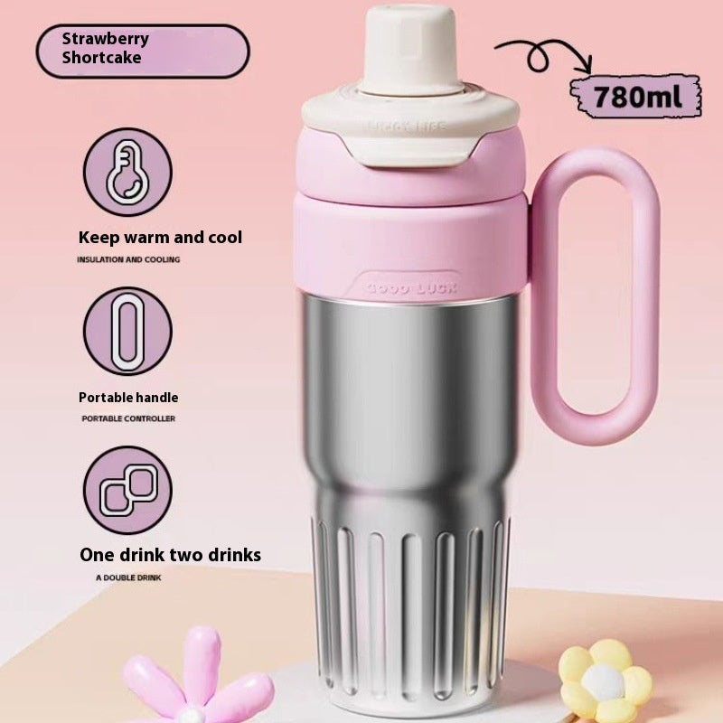 780ml Gradient Double Drink Thermal Cup Stainless Steel With Lid Coffee Cup Thermos Large Capacity Straw Cup For Male And Female null