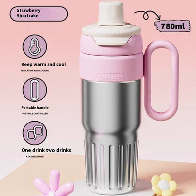 780ml Gradient Double Drink Thermal Cup Stainless Steel With Lid Coffee Cup Thermos Large Capacity Straw Cup For Male And Female null
