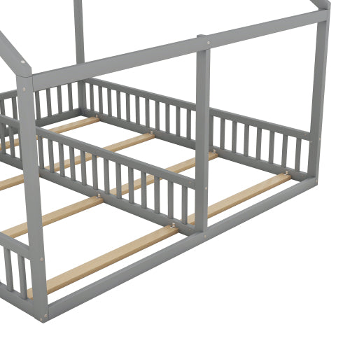 Twin Size Double Montessori House Bed with Shared Guardrails - Morderncharm store