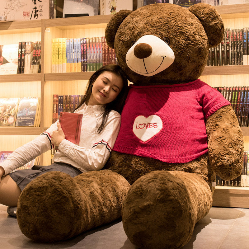 Large plush teddy bear stuffed toy with oversized design, soft brown fur, and cuddly appearance, perfect for hugging and comfort.