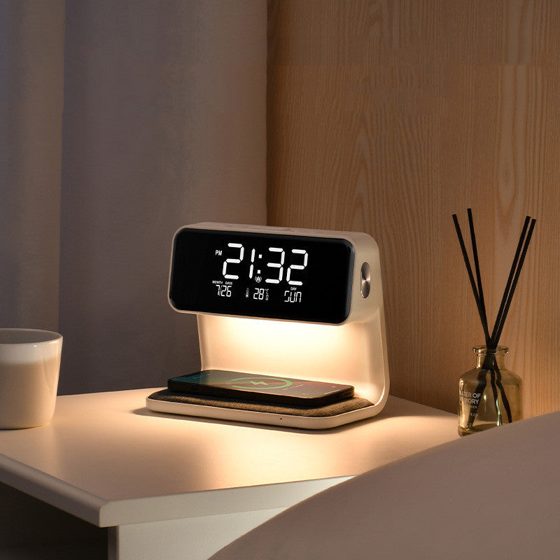 Creative 3 In 1 Bedside Lamp Wireless Charging LCD Screen Alarm Clock  Wireless Phone Charger null