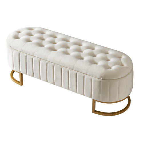 Luxury Tufted Ottoman Bench with Gold C-Frame Base - Morderncharm store