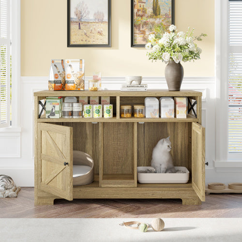 GO Cat Litter Box Enclosure For 2 Cats, Double Hidden Litter Box Furniture Cat Washroom, Farmhouse Indoor Cat House End Table, Brown