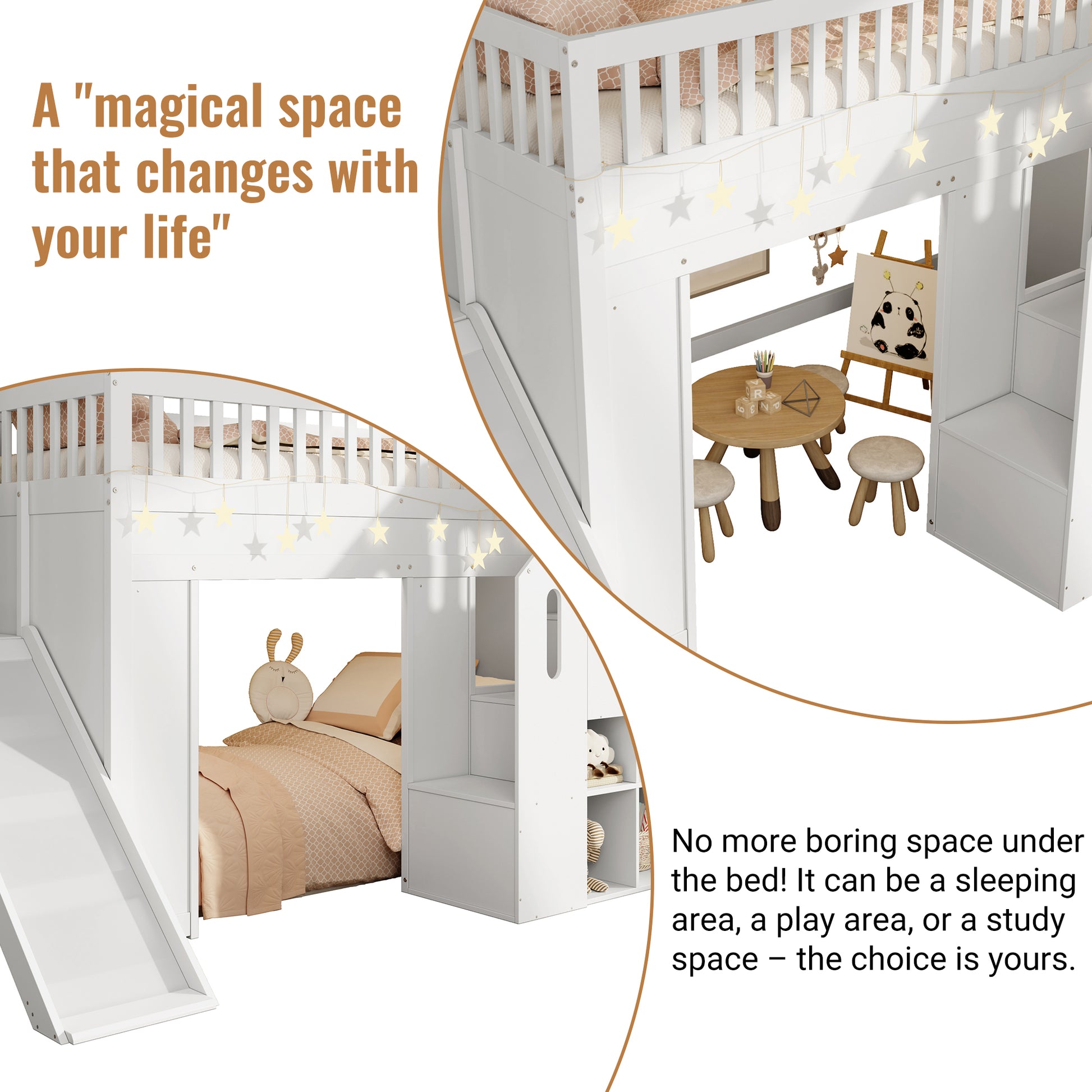 Twin Wood Loft House Bed with Built - Morderncharm store