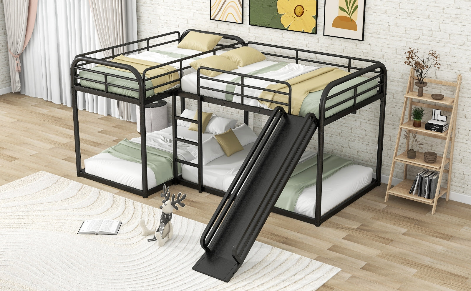 Children's Montessori floor house bed with wooden frame and cozy design, ideal for a child's bedroom or play area.