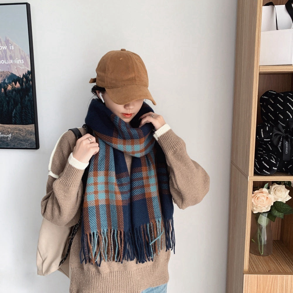 Womens Plaid Thickened Warm Neck WarmerScarf