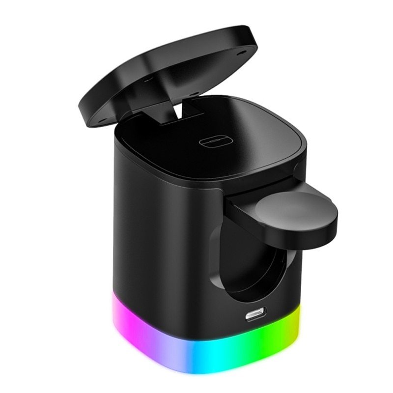 3 In 1 Magnetic Wireless Fast Charger For Smart Phone RGB Ambient Light Charging Station For Airpods IWatch null