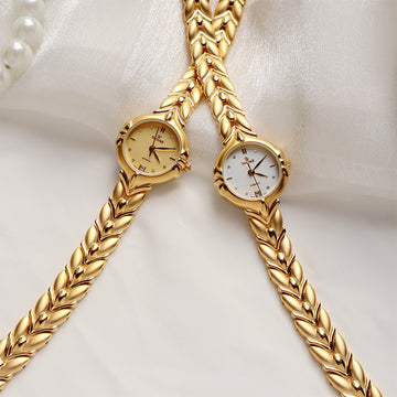 Luxury Gold-Tone Leaf-Link Bracelet Watch