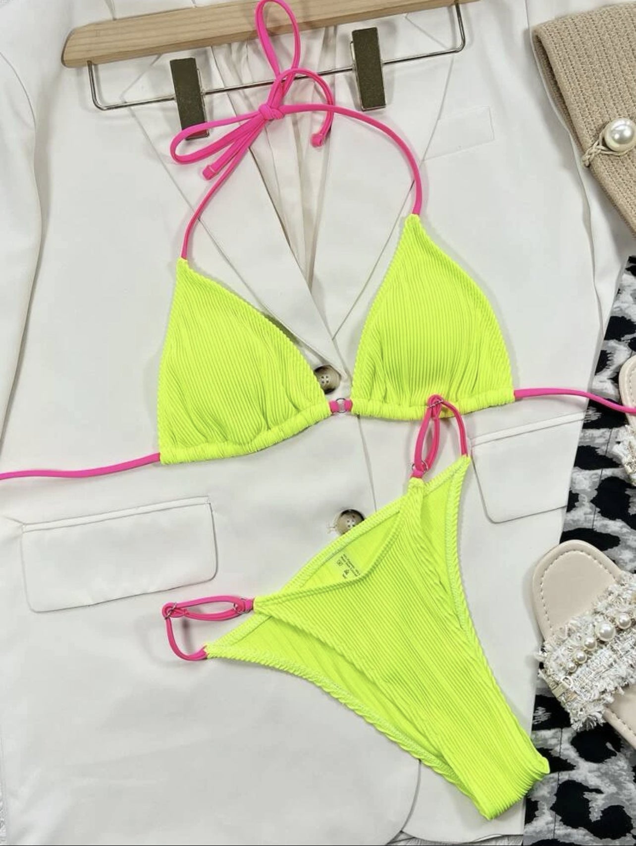 Solid Plaid Velvet Bikini Swimsuit Women null