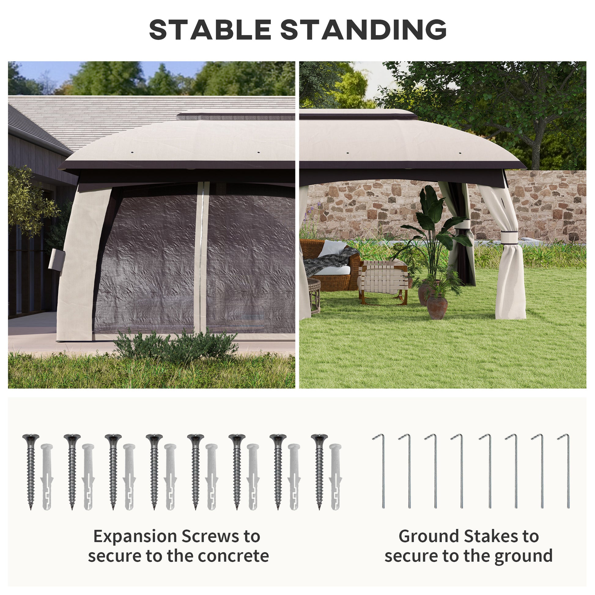 10’ x 20’ Patio Gazebo, Outdoor Gazebo Canopy Shelter with Netting, Vented Roof for Garden, Beige - Morderncharm store