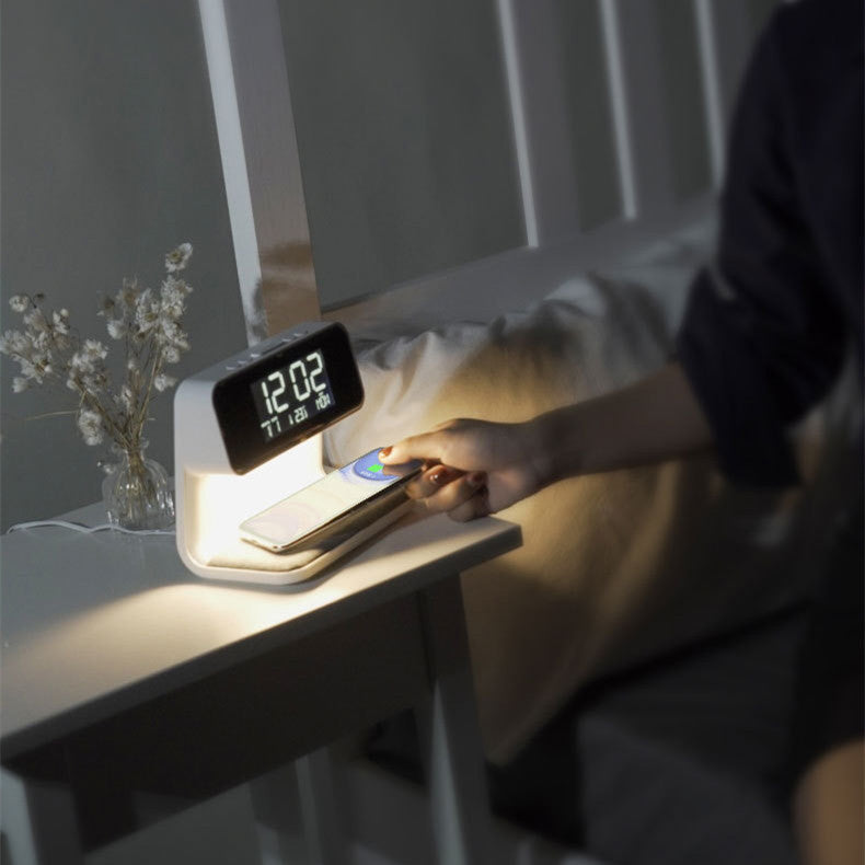 Creative 3 In 1 Bedside Lamp Wireless Charging LCD Screen Alarm Clock  Wireless Phone Charger null
