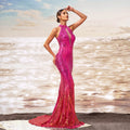 Round Neck Off-the-shoulder Slim-fit Sheath Sequined Banquet Fishtail Evening Dress null
