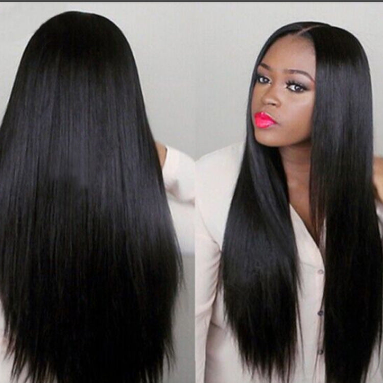 Black long straight hair wig cover null
