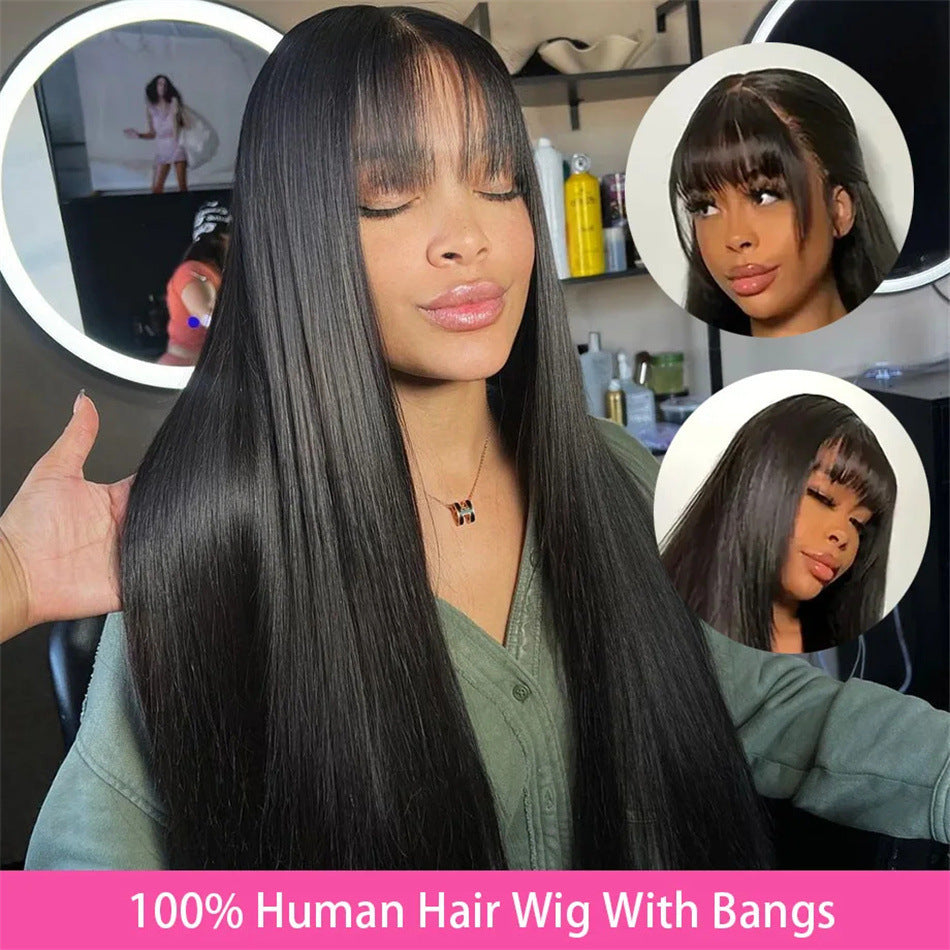 European And American Style Bangs Headgear Human Hair Wig Full Mechanism Headgear Fringe Wig null