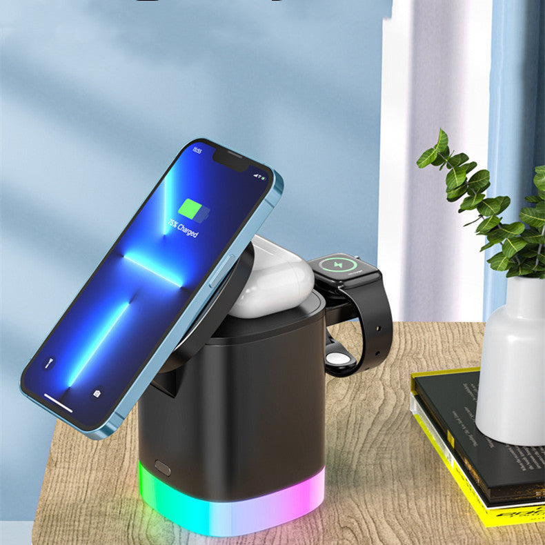 3 In 1 Magnetic Wireless Fast Charger For Smart Phone RGB Ambient Light Charging Station For Airpods IWatch null