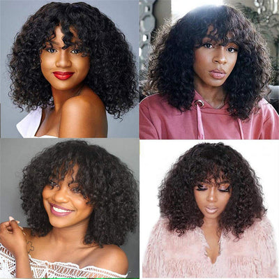 Kinky Curly Human Hair Wigs With Bangs null