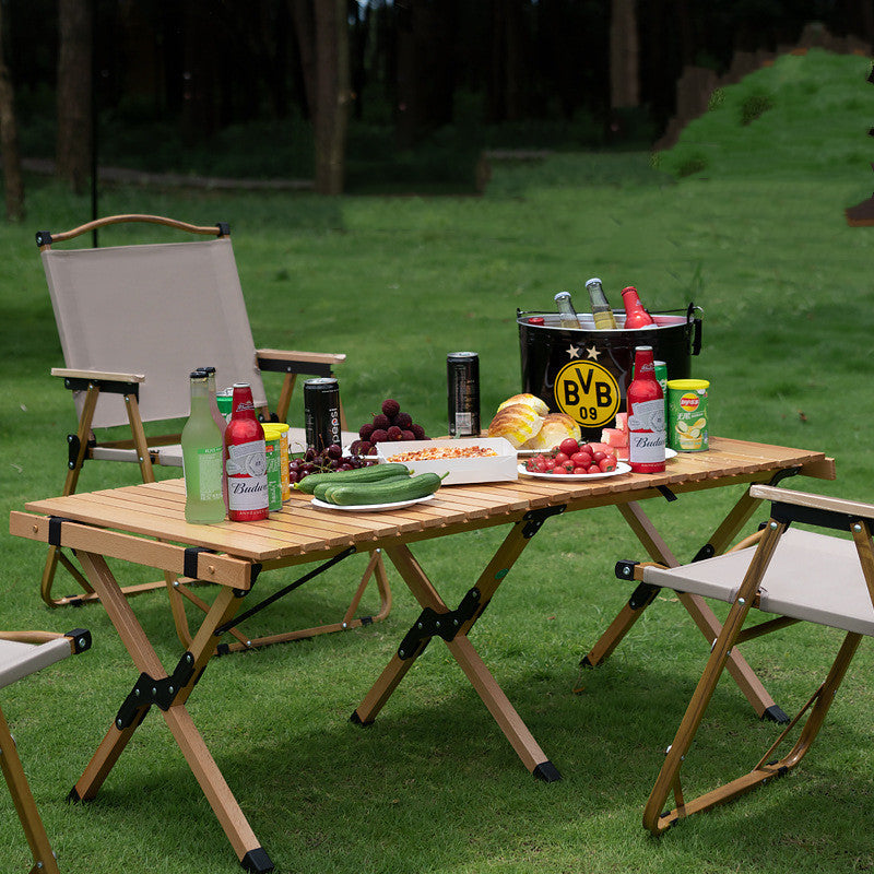 Outdoor Solid Wood Beech Egg Roll Table Camping Folding Table null