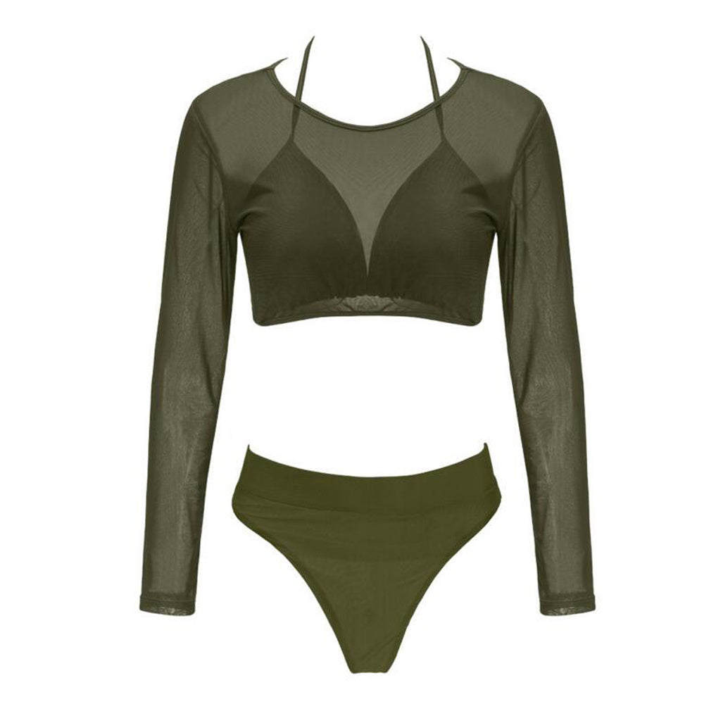 Three-piece Solid Sexy See-through Bikini null