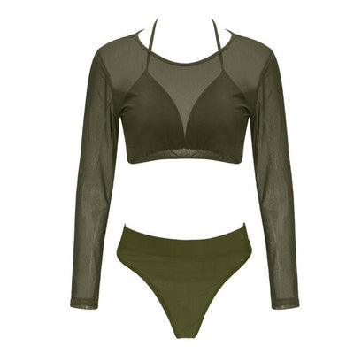 Three-piece Solid Sexy See-through Bikini null