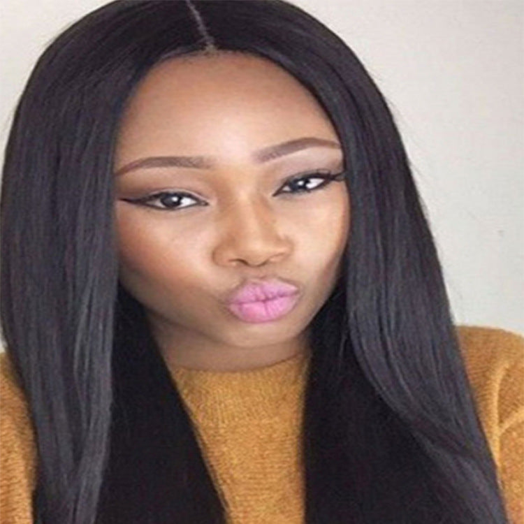 Black long straight hair wig cover null