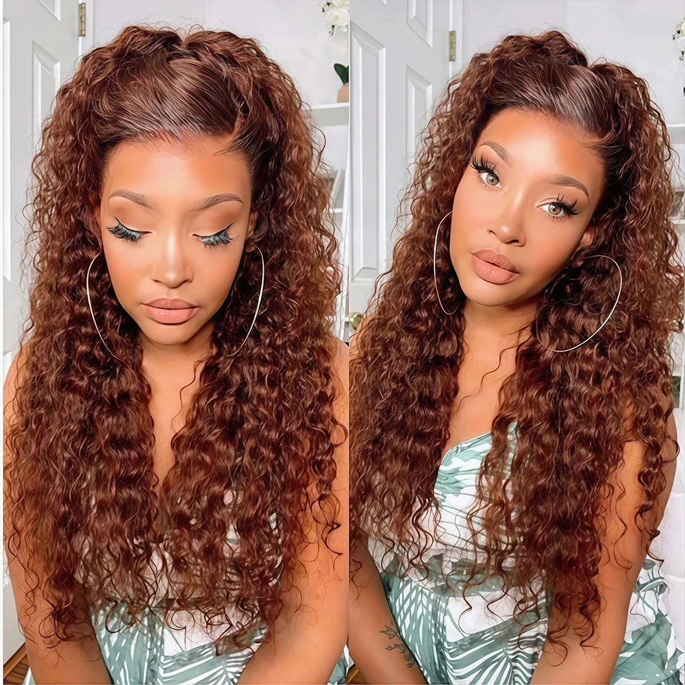 Reddish Brown Water Wave HD Lace Front Wig Human Hair null