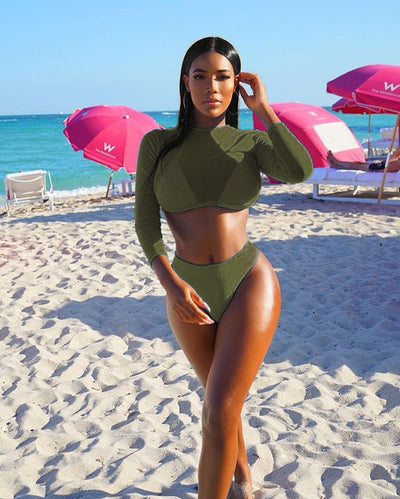 Three-piece Solid Sexy See-through Bikini null