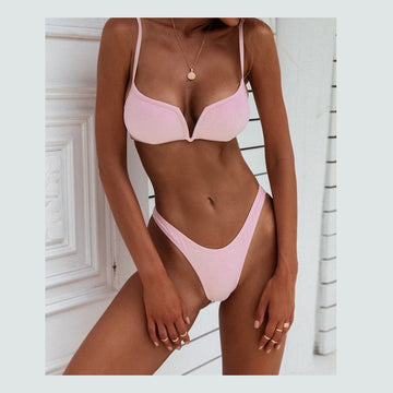 Women’s Ribbed V-Bar Bikini Set