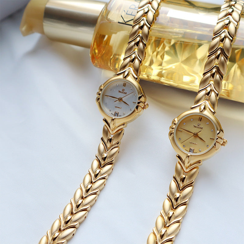 Luxury Gold-Tone Leaf-Link Bracelet Watch