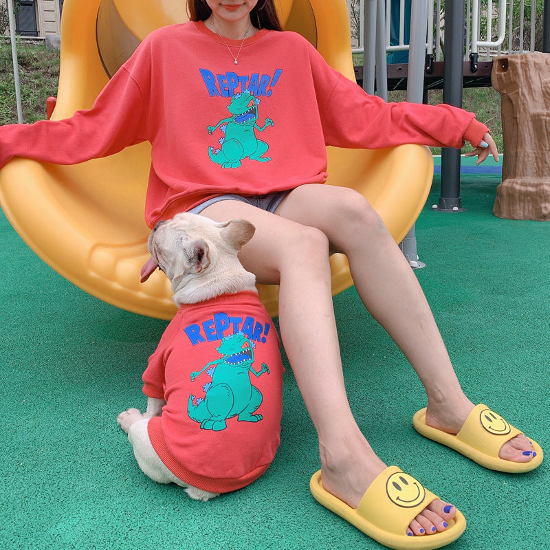 Spring and Autumn Cartoon Print Dog Two-legged Pet Parent-child Wear null