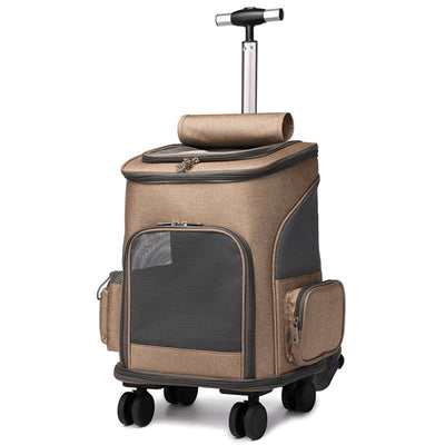 Portable Folding Tr olley Pet Backpack Traveling Cat Backpack With Universal Wheel Trolley Pet Bag null