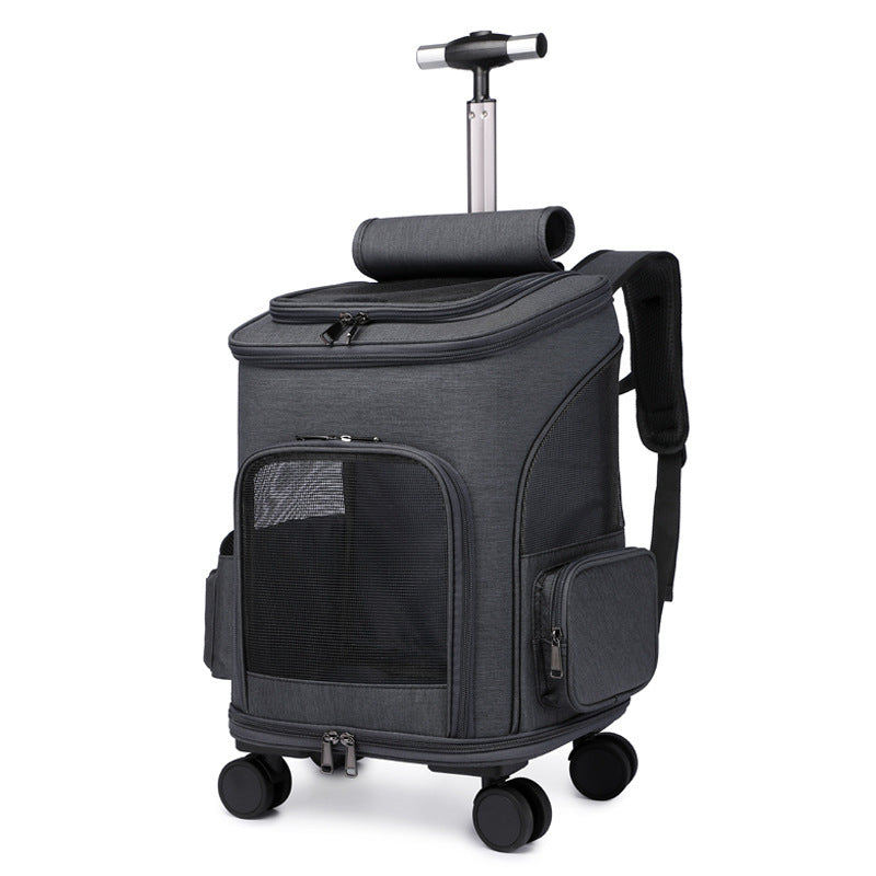 Portable Folding Tr olley Pet Backpack Traveling Cat Backpack With Universal Wheel Trolley Pet Bag null
