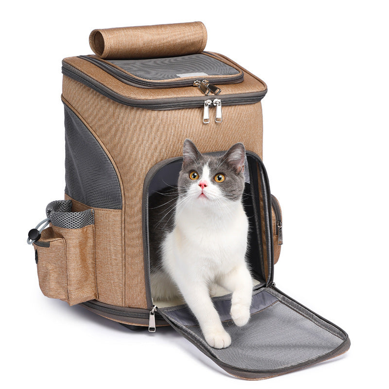 Portable Folding Tr olley Pet Backpack Traveling Cat Backpack With Universal Wheel Trolley Pet Bag null