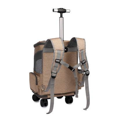 Portable Folding Tr olley Pet Backpack Traveling Cat Backpack With Universal Wheel Trolley Pet Bag null