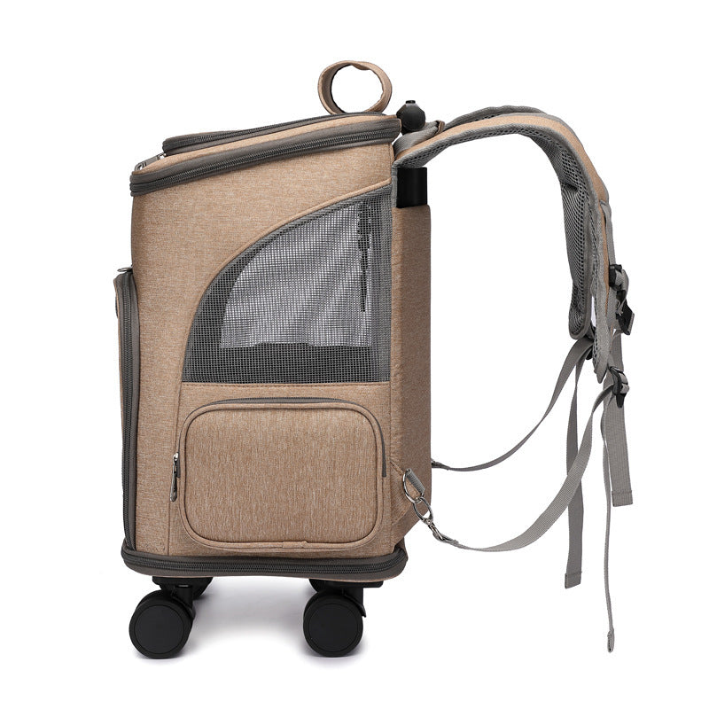 Portable Folding Tr olley Pet Backpack Traveling Cat Backpack With Universal Wheel Trolley Pet Bag null