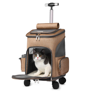Portable Folding Tr olley Pet Backpack Traveling Cat Backpack With Universal Wheel Trolley Pet Bag null